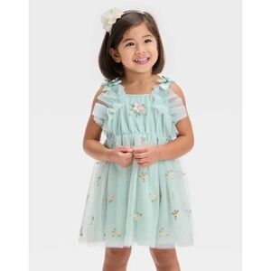 Audrey Camille Girls Mint Green Floral Embroidered Tulle Party Dress 2T